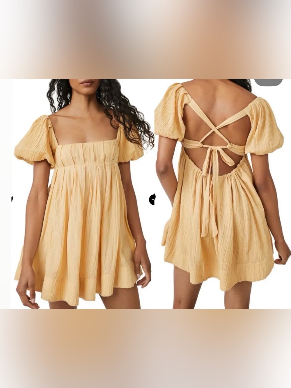 Free People Marina Tie Back Cotton Crinkle Baby Doll Dress size XS